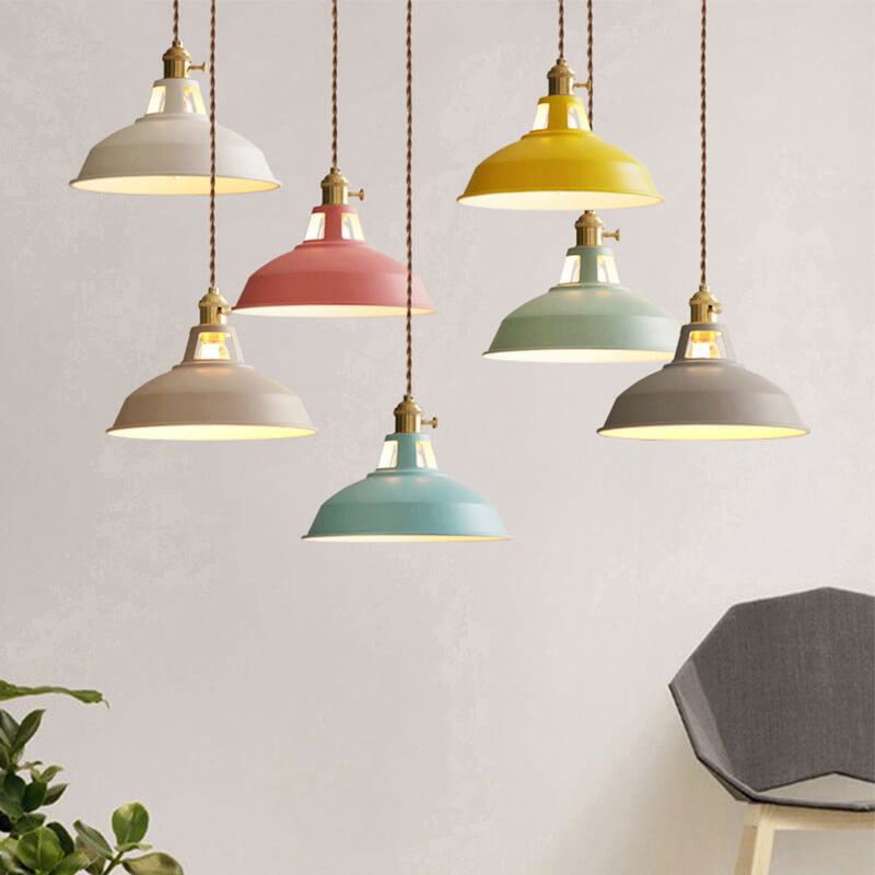 Vintage Industrial Pendant Light with Multi-Color Metal Lampshade — Main Image