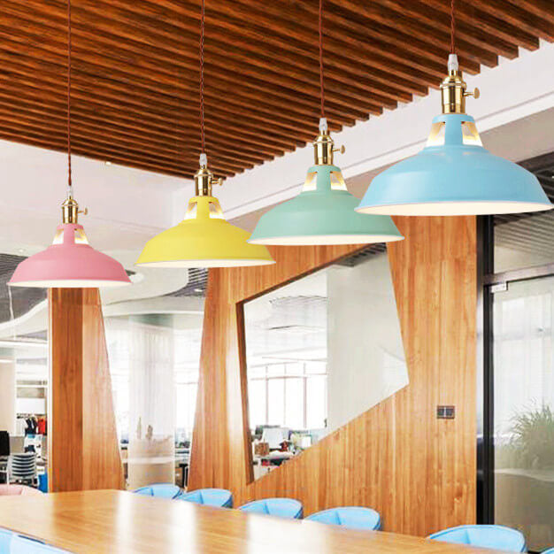 Vintage Industrial Pendant Light with Multi-Color Metal Lampshade — Image 3