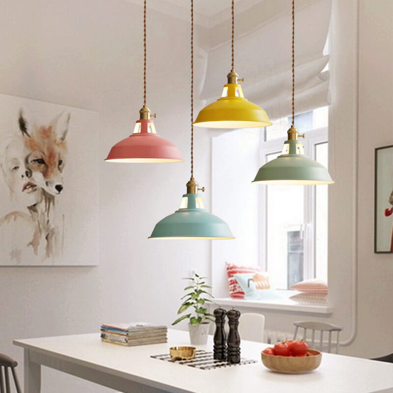 Vintage Industrial Pendant Light with Multi-Color Metal Lampshade — Image 4