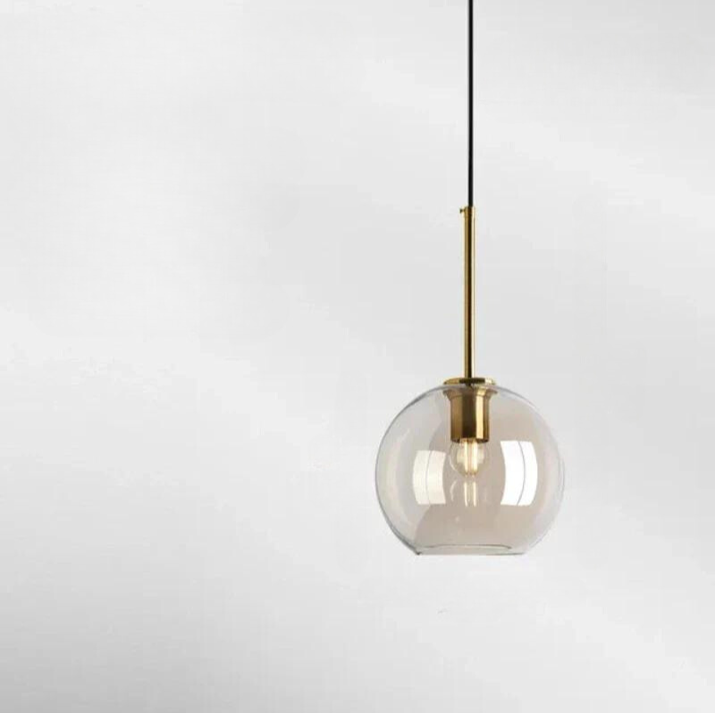 Modern Glass Pendant Light Fixture Brass Finish Globe Design — Image 7