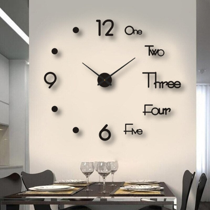 Modern DIY 3D Wall Clock Large Frameless Acrylic Mirror Surface Home Decor — Image 8
