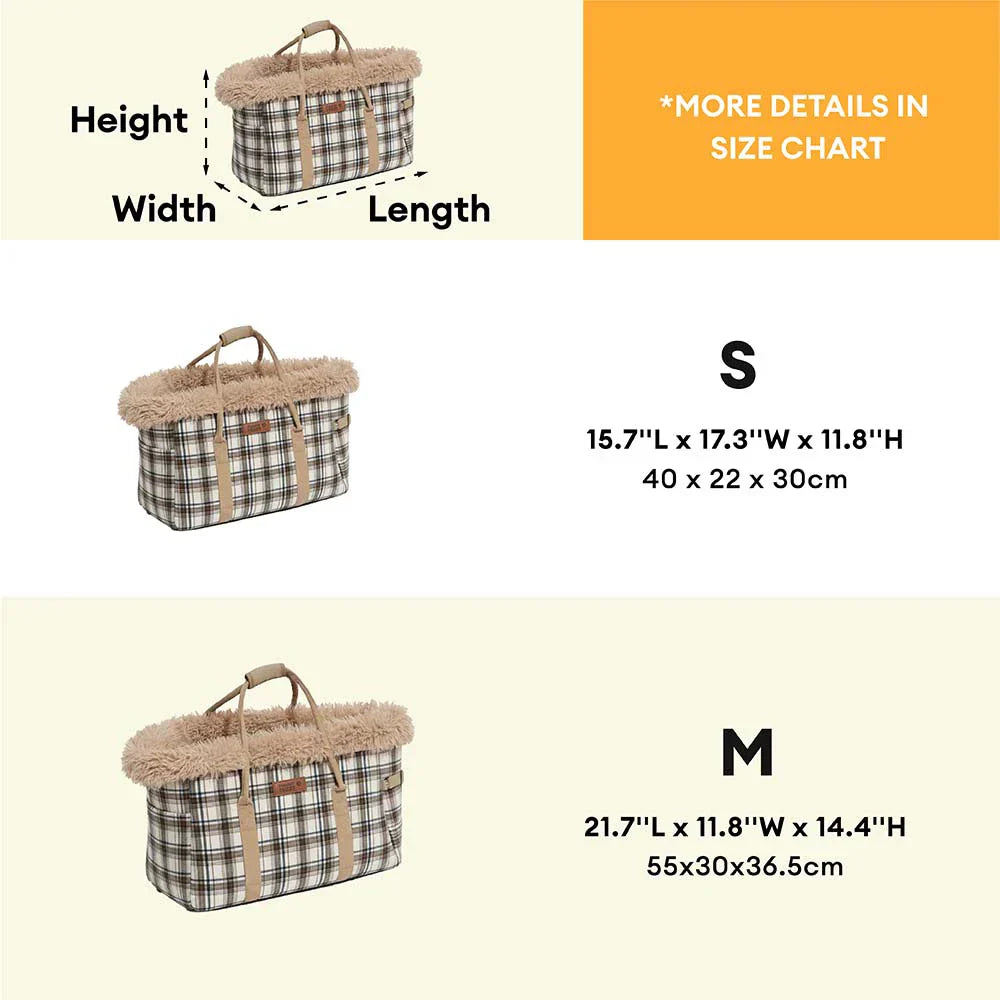 Funny Fuzzy Pet Carrier Bag Plaid Plush Lining Small Dogs Cats Portable Travel Tote — Image 8