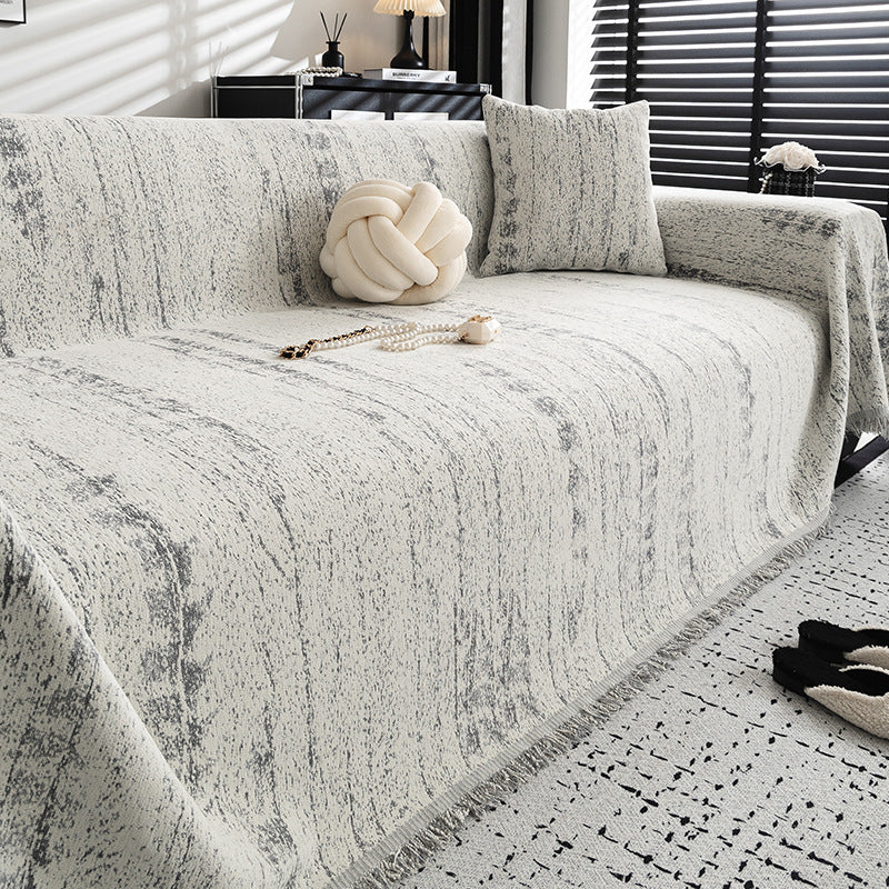 Elegant Textured Sofa Cover Cotton Blend Slipcover Beige Living Room Protector — Image 11