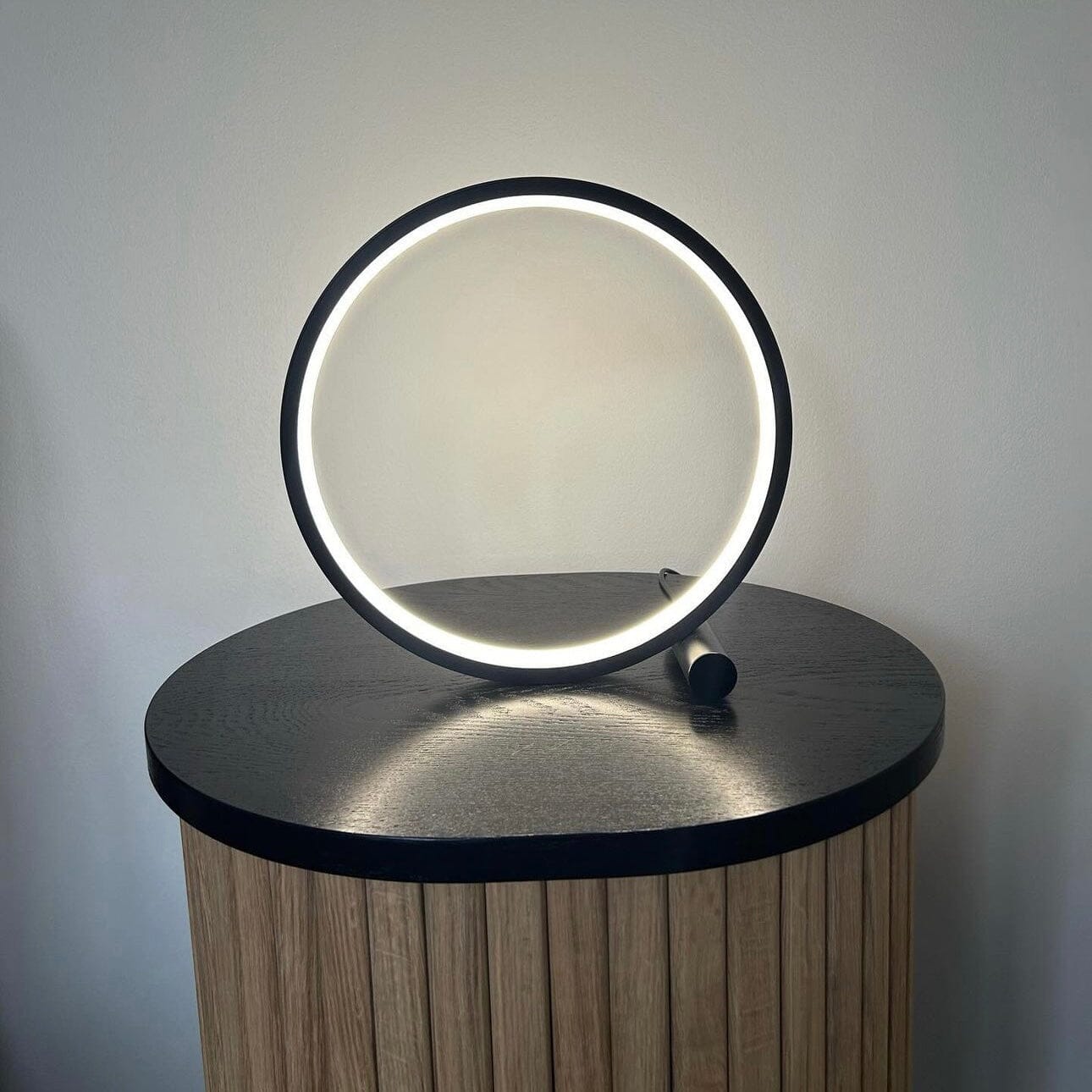 Modern LED Ring Table Lamp with Touch Control, Adjustable Brightness, Black/White, Minimalist Design — Main Image