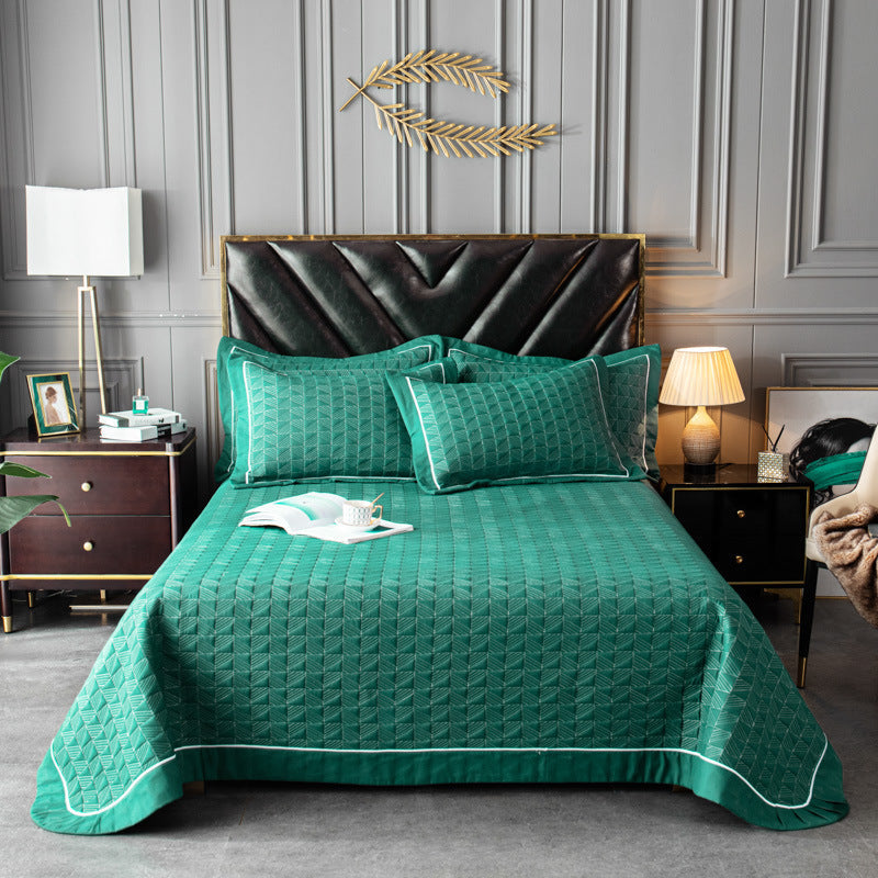 Elegant Quilted Bedspread Set Blue Cotton King Size Soft Hypoallergenic — Image 10