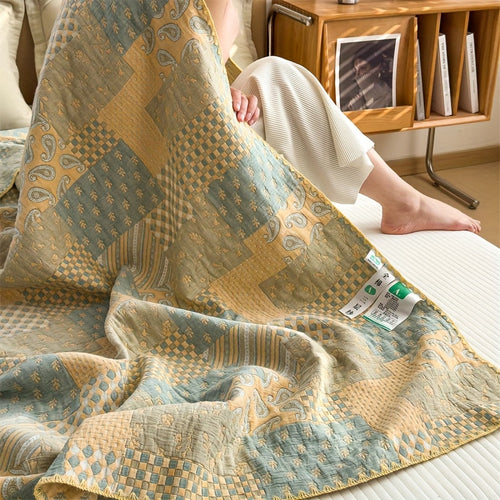 Elegant Patchwork Cotton Quilt Blanket - Multicolor, Soft, Lightweight, 200x230cm — Image 2