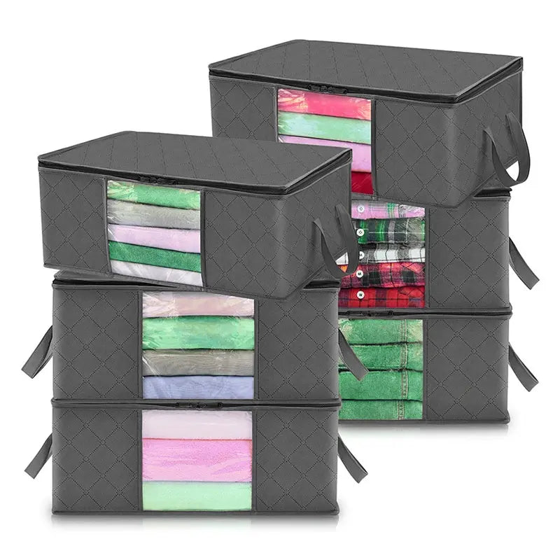 Fab Totes Foldable Storage Bags Large Capacity Organizer with Clear Window and Handles Gray Fabric — Image 9