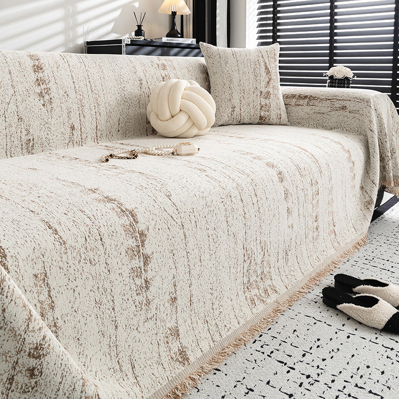 Elegant Textured Sofa Cover Cotton Blend Slipcover Beige Living Room Protector — Image 12