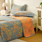 Floral Quilt Set Cotton Reversible Bedding Blue Orange Full/Queen — Image 9