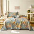 Floral Quilt Set Cotton Reversible Bedding Blue Orange Full/Queen — Image 10