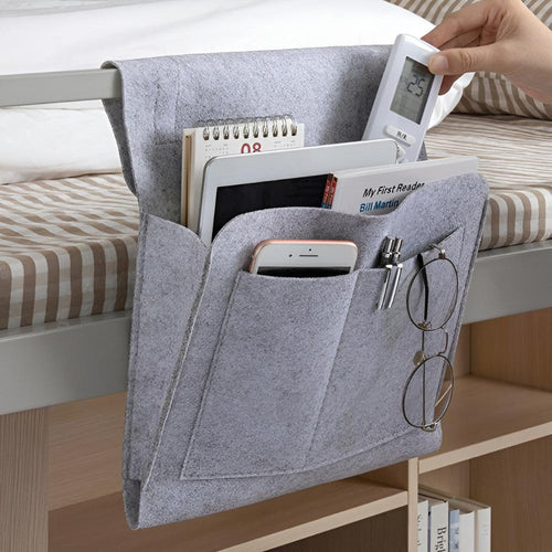 Felt Bedside Storage Organizer Caddy Multi-Pocket Hanging Bag Gray for Tablets and Phones — Image 2