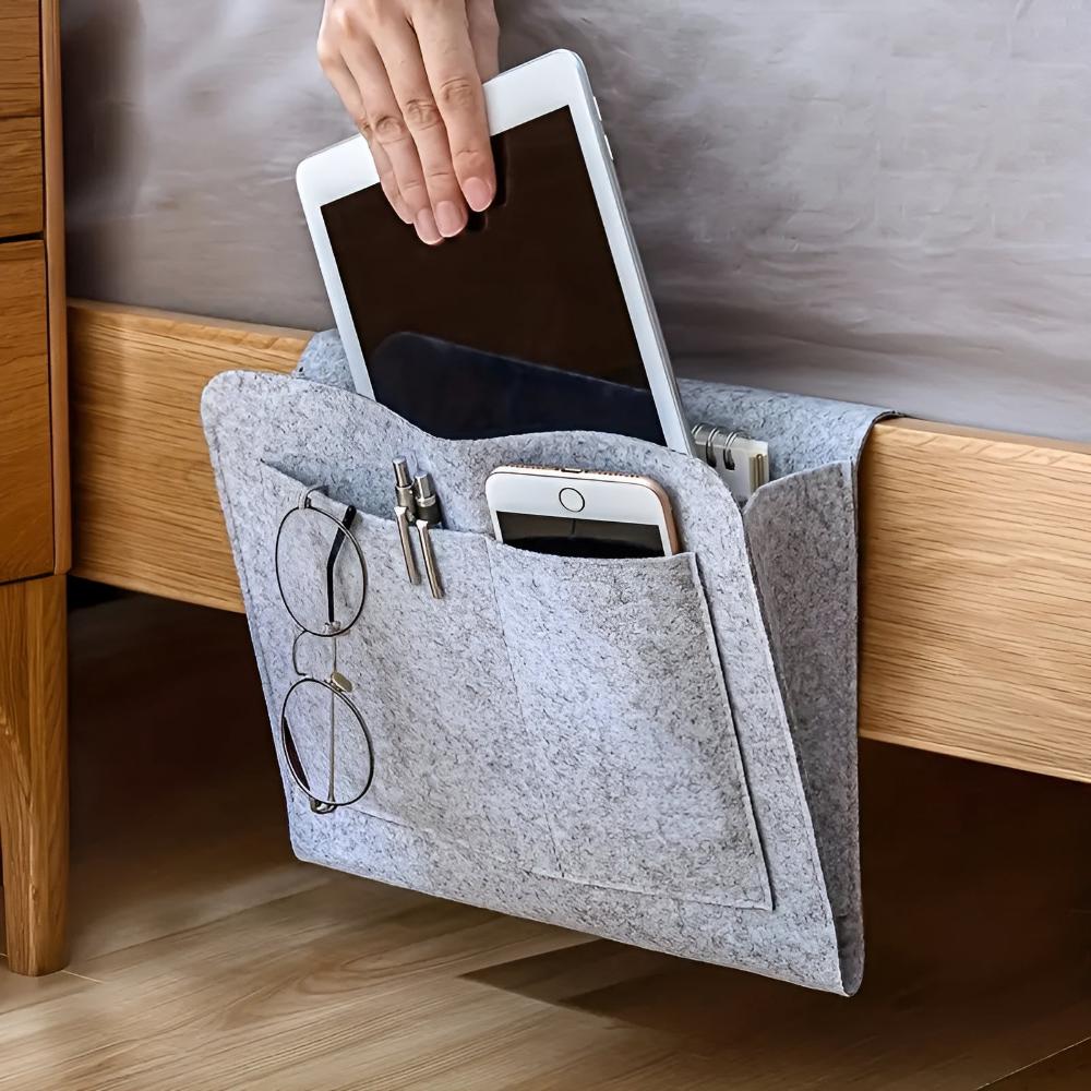 Felt Bedside Storage Organizer Caddy Multi-Pocket Hanging Bag Gray for Tablets and Phones — Image 3
