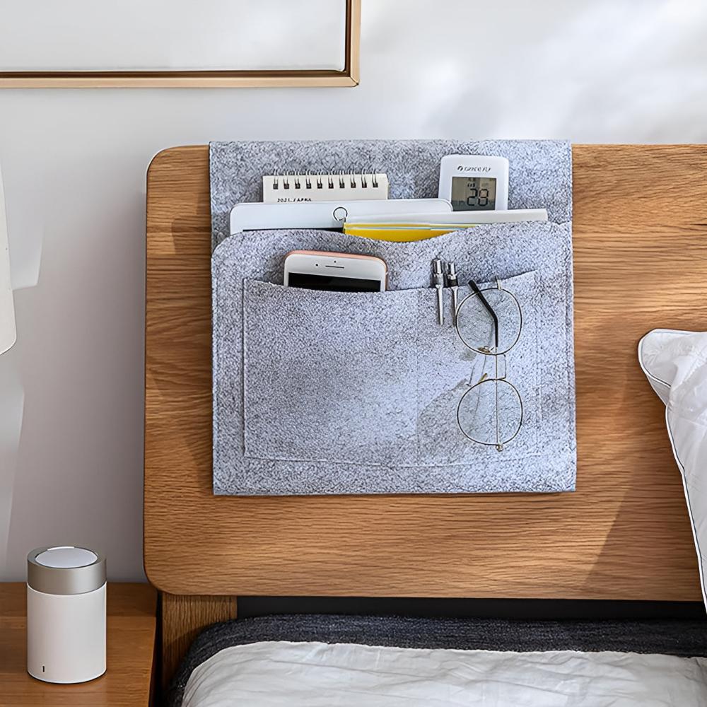 Felt Bedside Storage Organizer Caddy Multi-Pocket Hanging Bag Gray for Tablets and Phones — Image 6
