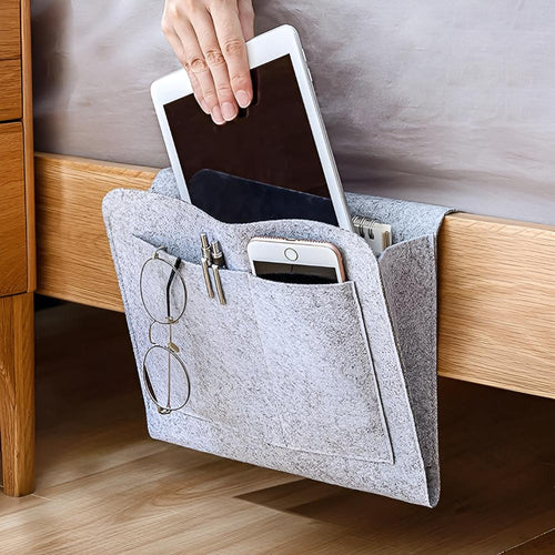 Felt Bedside Storage Organizer Caddy Multi-Pocket Hanging Bag Gray for Tablets and Phones — Main Image