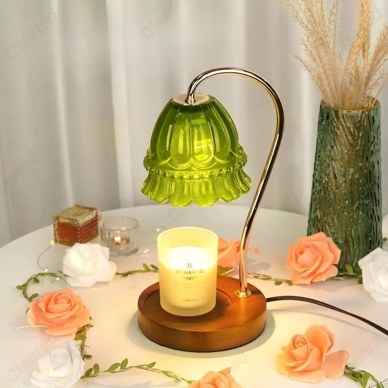 Vintage Glass Shade Table Lamp Brass Finish Art Deco Style Multicolor — Main Image
