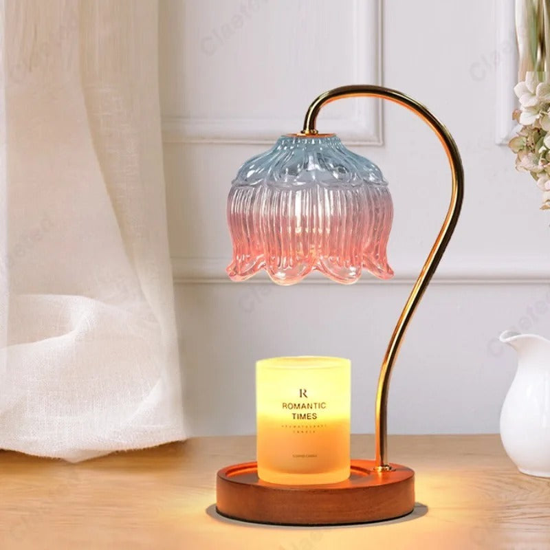 Vintage Glass Shade Table Lamp Brass Finish Art Deco Style Multicolor — Image 2
