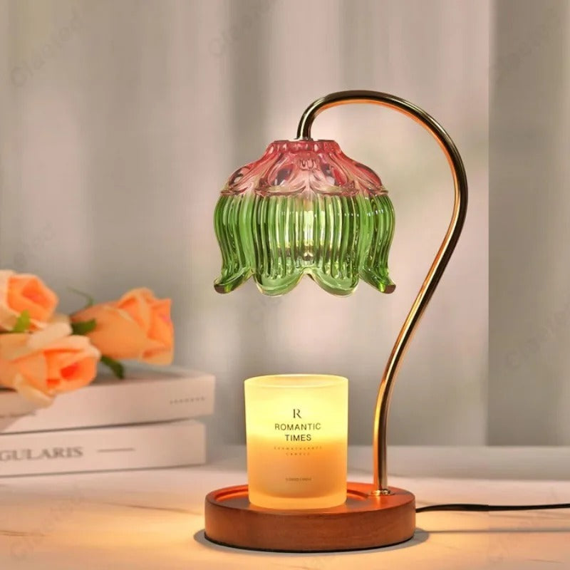 Vintage Glass Shade Table Lamp Brass Finish Art Deco Style Multicolor — Image 3