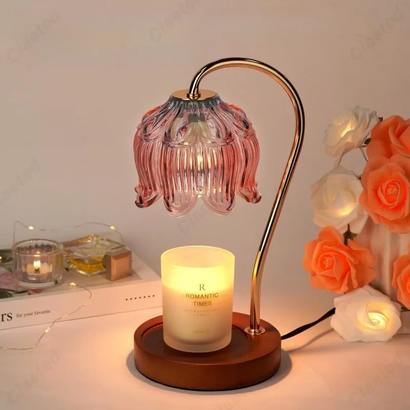Vintage Glass Shade Table Lamp Brass Finish Art Deco Style Multicolor — Image 4