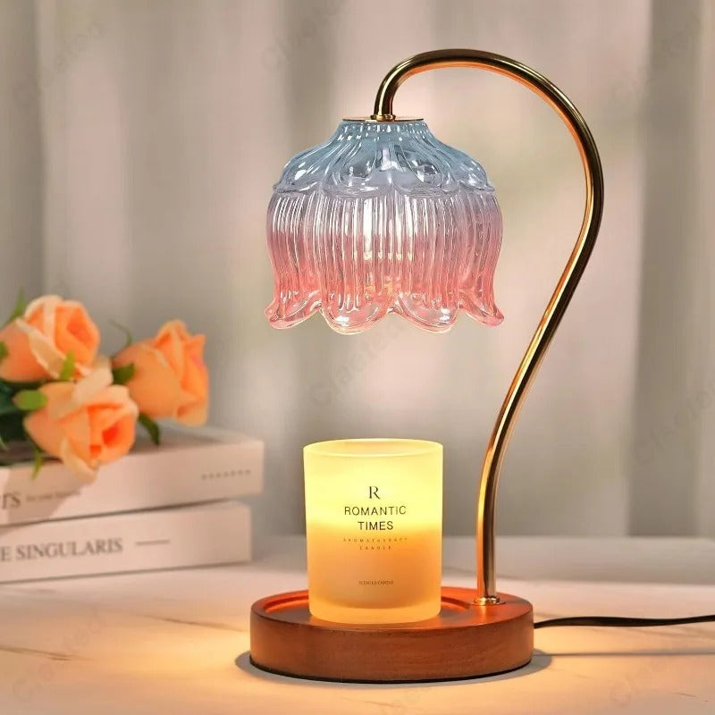 Vintage Glass Shade Table Lamp Brass Finish Art Deco Style Multicolor — Image 6