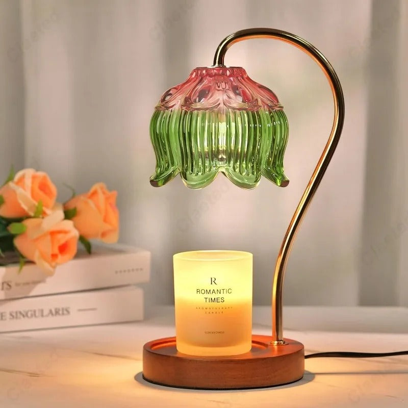 Vintage Glass Shade Table Lamp Brass Finish Art Deco Style Multicolor — Image 7