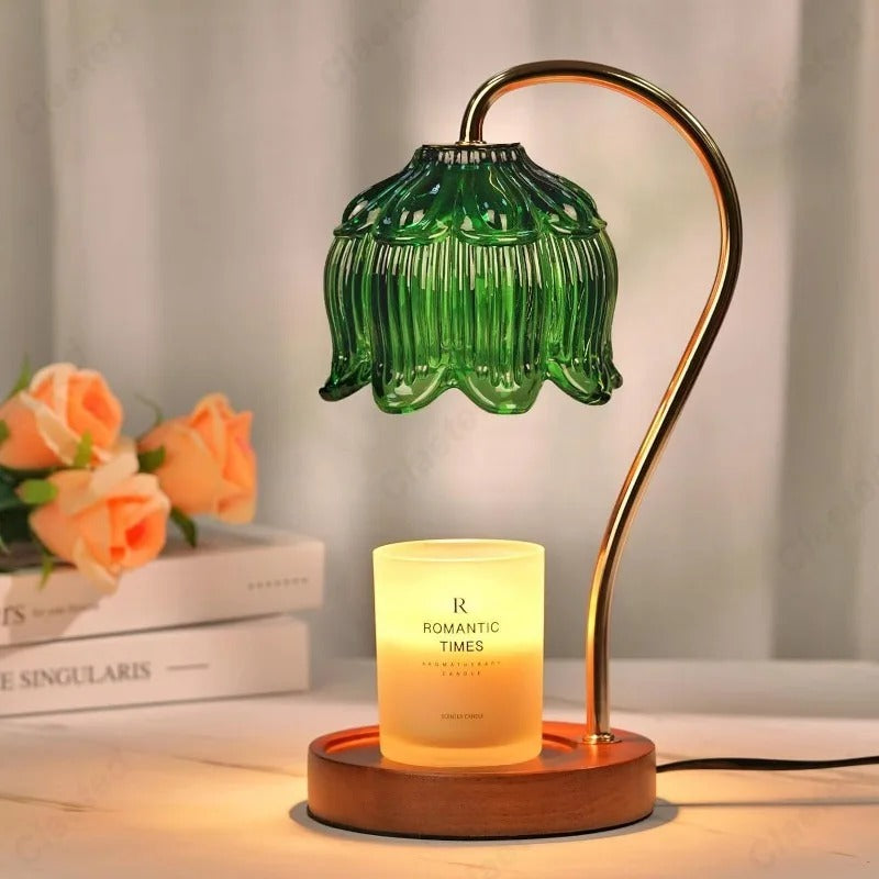 Vintage Glass Shade Table Lamp Brass Finish Art Deco Style Multicolor — Image 10