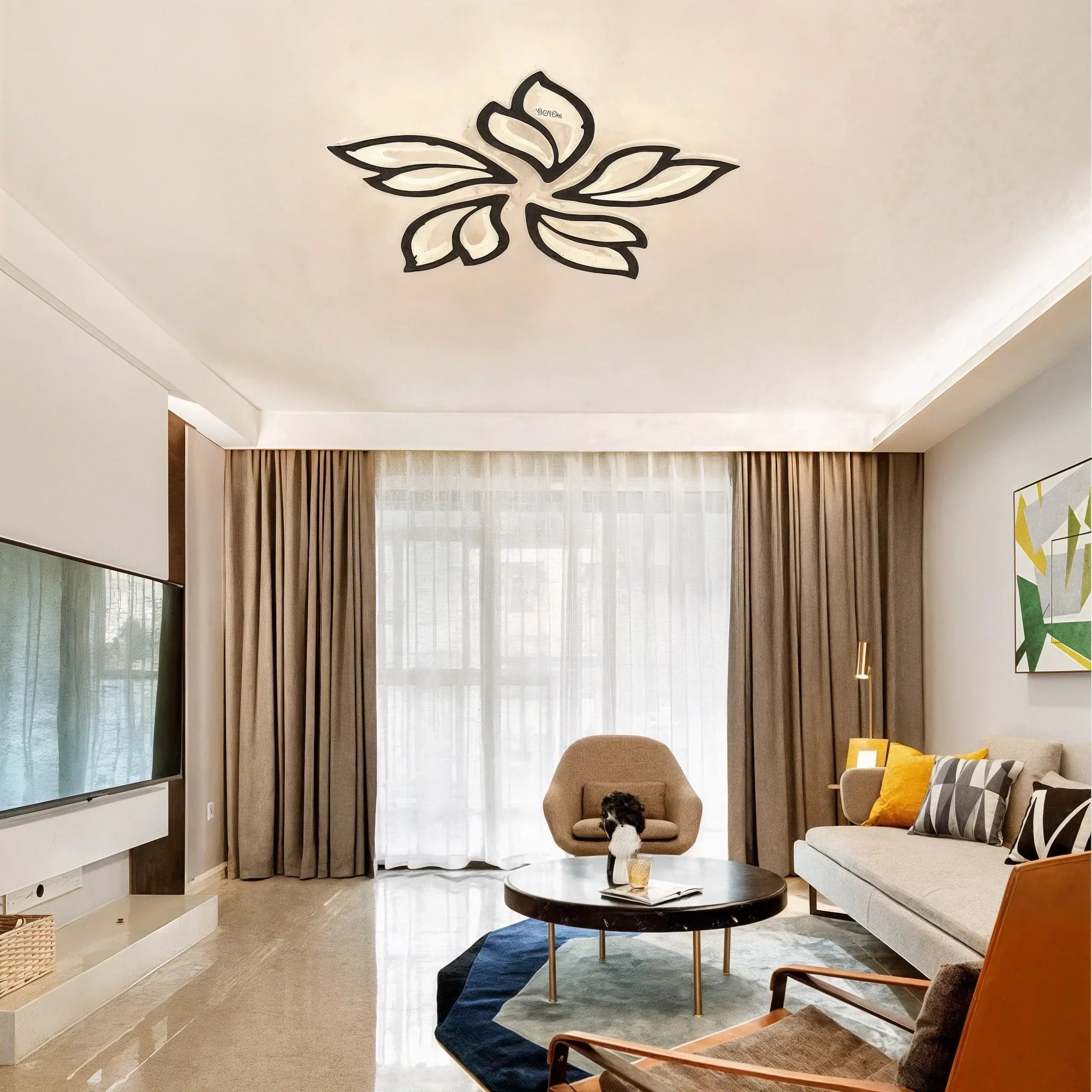 Modern LED Ceiling Light Fixture Flower Design Adjustable Brightness White — Image 2