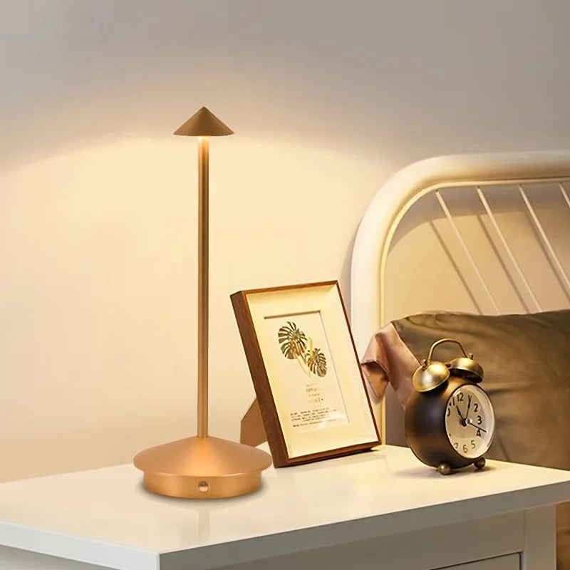 Modern LED Table Lamp Metal Touch Control USB Rechargeable Gold — Main Image
