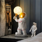 Astronaut Table Lamp Resin Space Decor with LED Moon Light in White and Gold — Image 3
