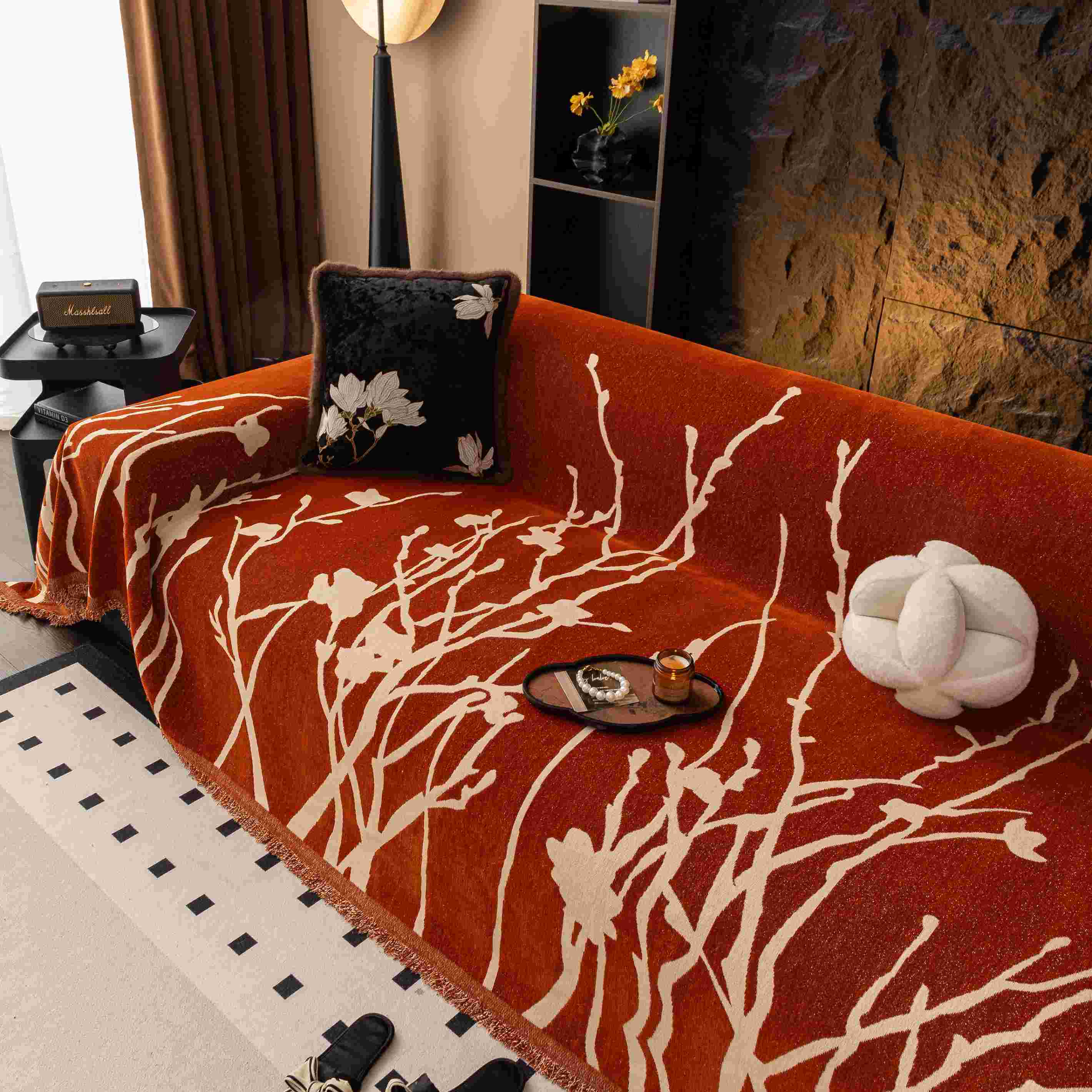 Luxury Chenille Sofa Cover Floral Pattern Couch Protector — Image 4