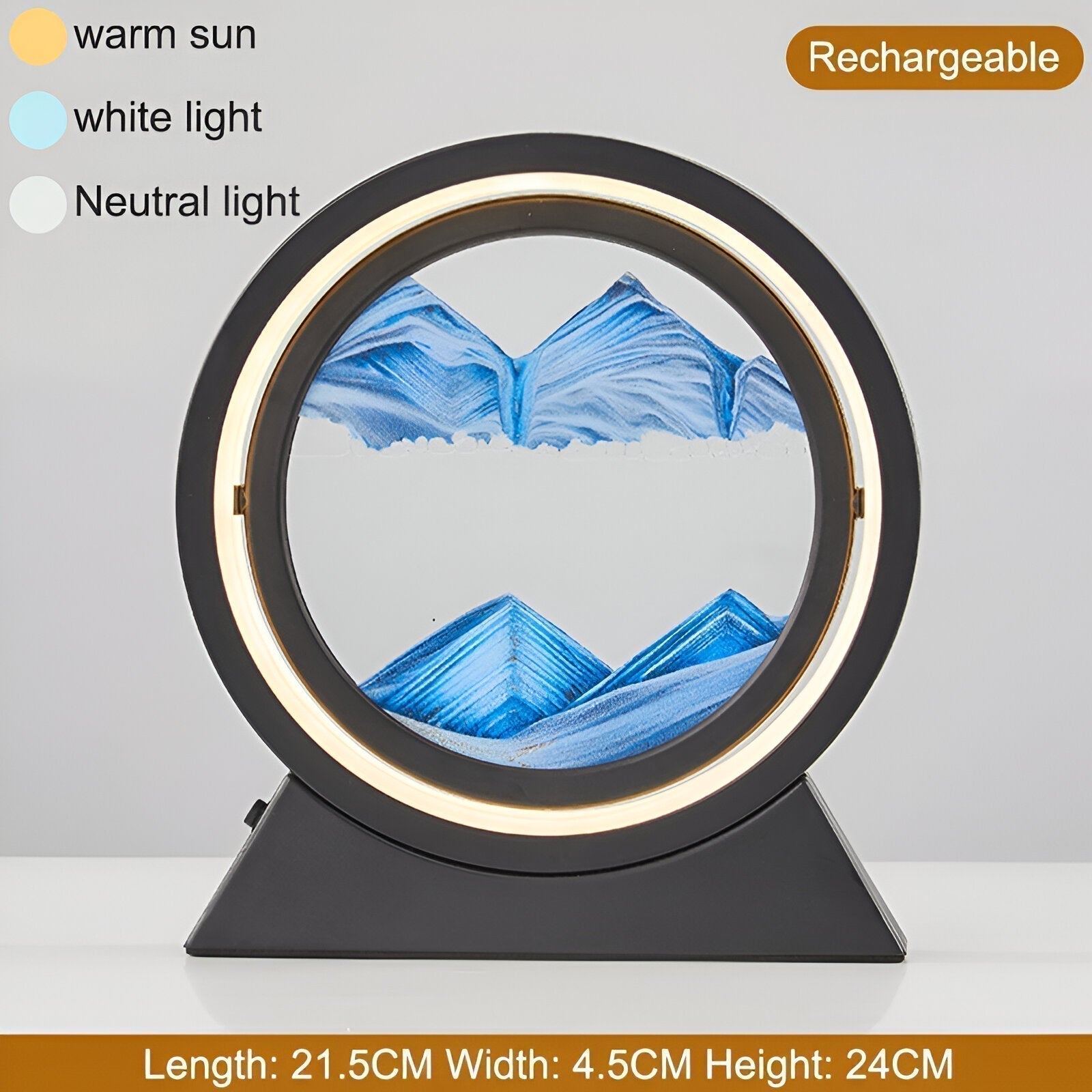 360° Rotating LED Sandscape Art Lamp Black Rechargeable Adjustable Lighting — Image 6