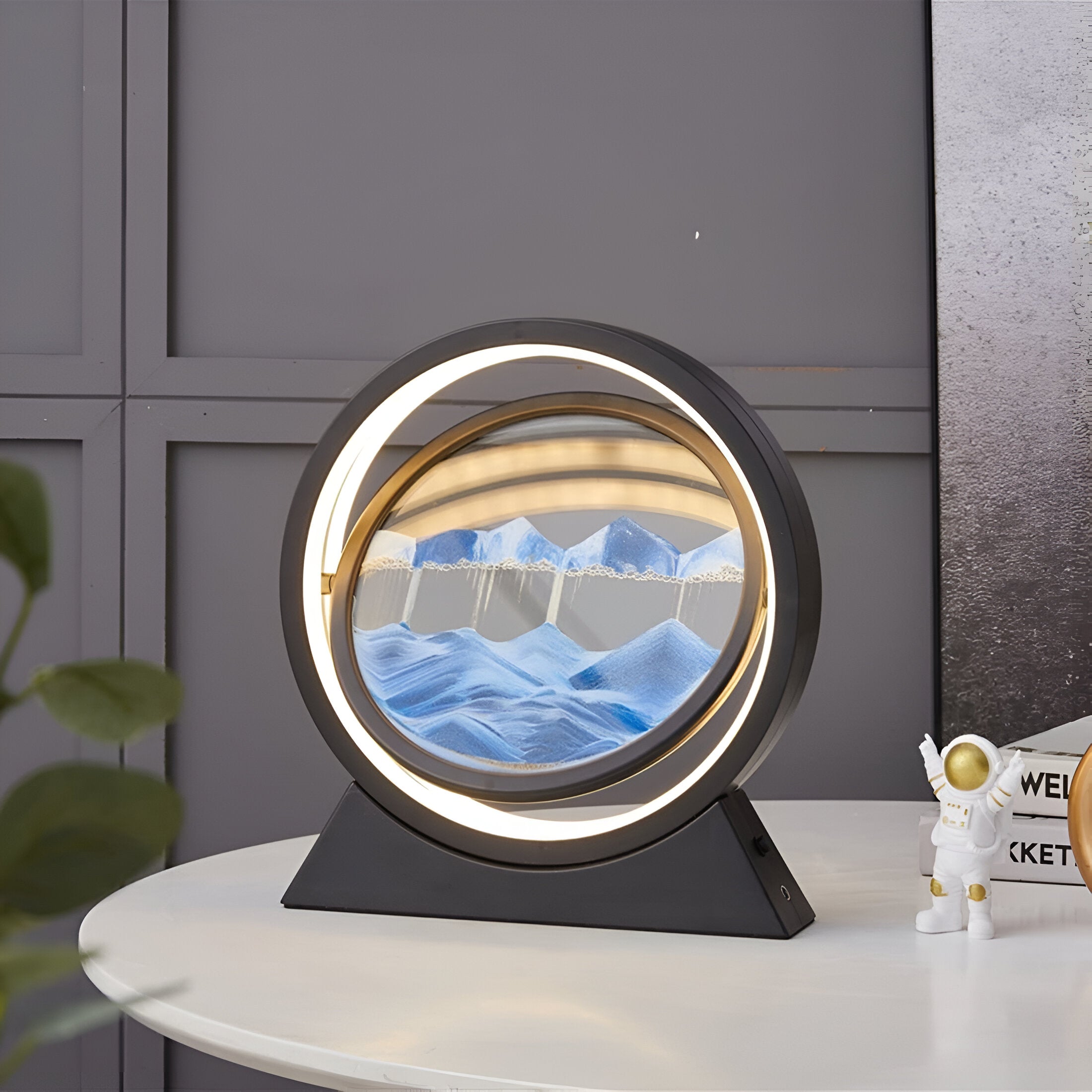 360° Rotating LED Sandscape Art Lamp Black Rechargeable Adjustable Lighting — Image 4