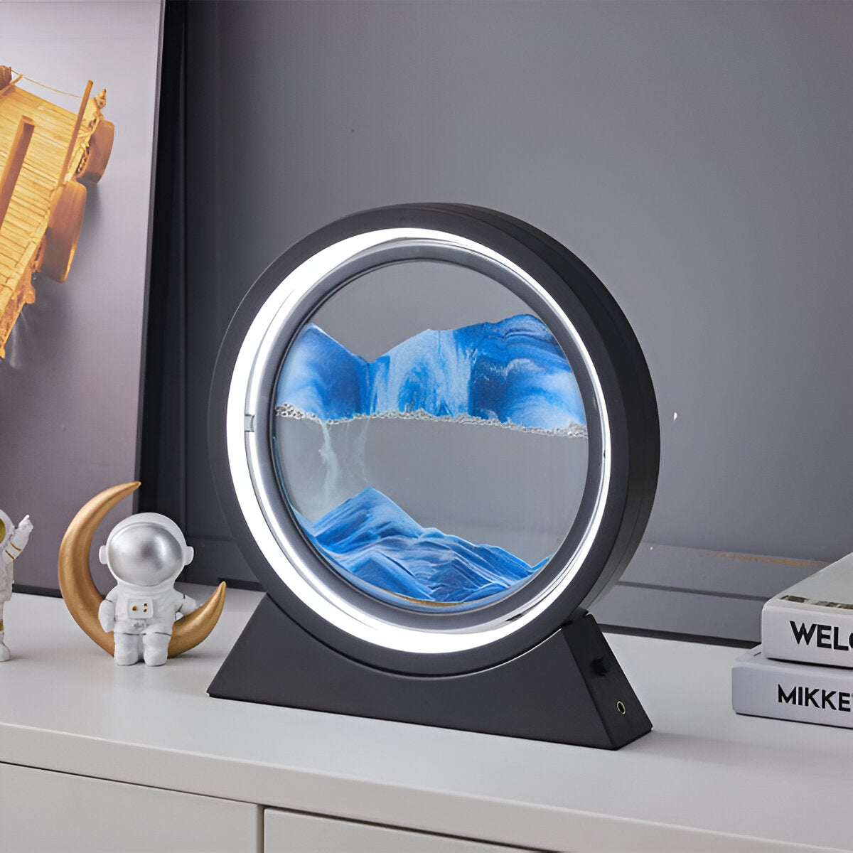 360° Rotating LED Sandscape Art Lamp Black Rechargeable Adjustable Lighting — Main Image