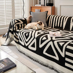 Geometric Pattern Cotton Sofa Cover Black White Woven Couch Protector — Main Image