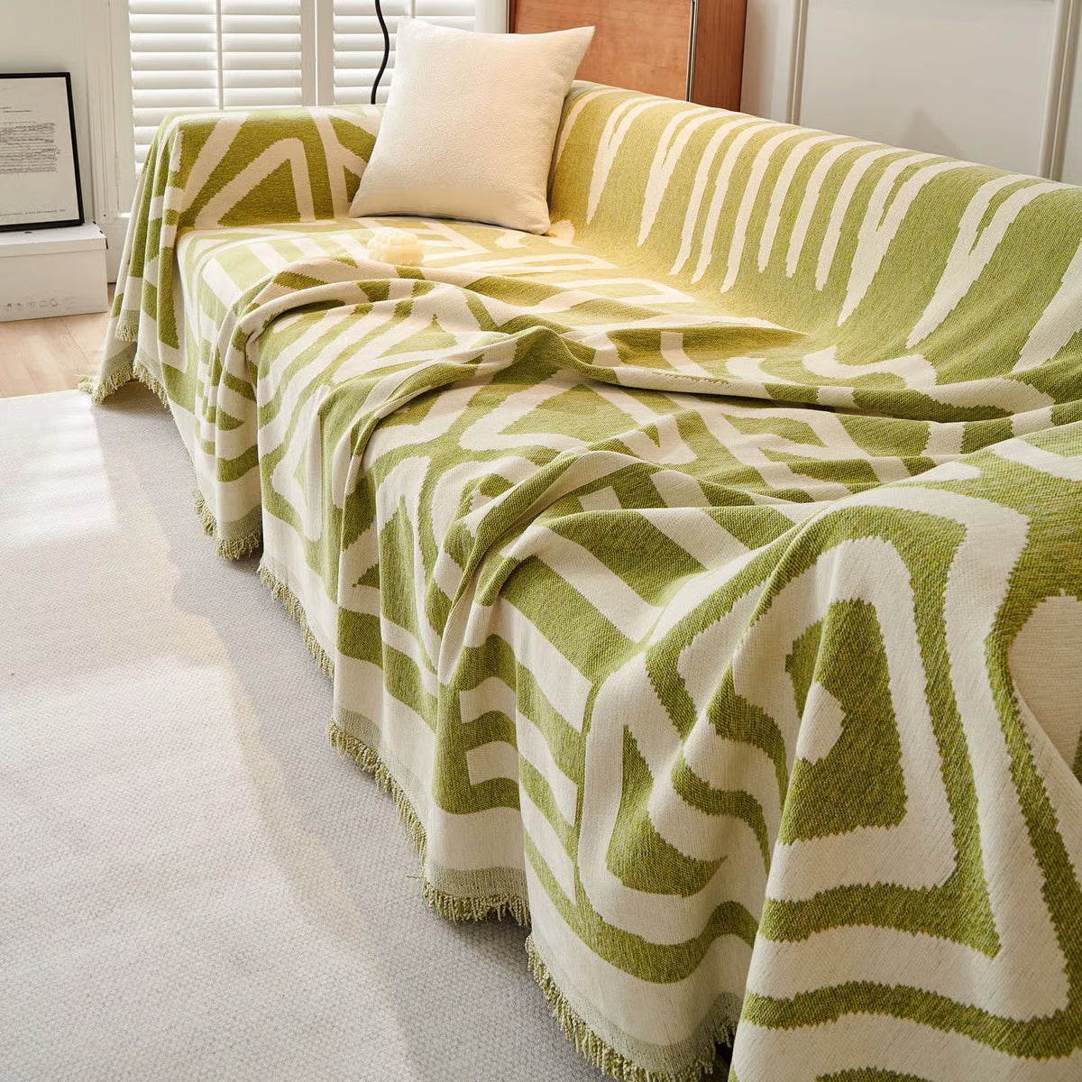 Geometric Pattern Cotton Sofa Cover Black White Woven Couch Protector — Image 12