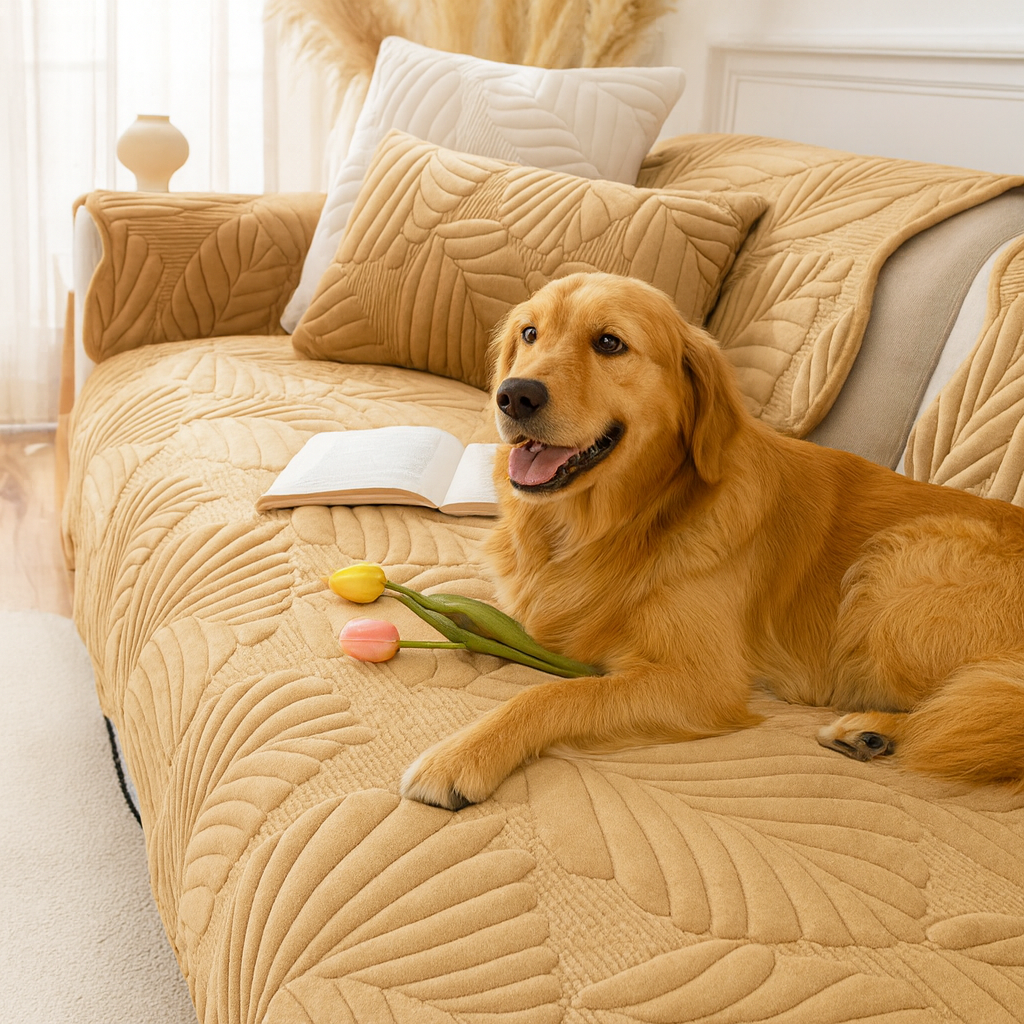 Pet-Friendly Quilted Sofa Cover Beige Polyester Non-Slip Protector — Main Image
