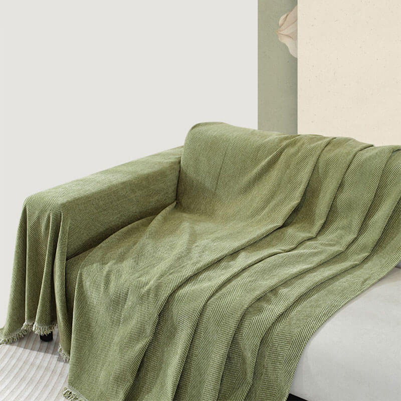 Elegant Herringbone Sofa Throw Blanket Cotton Blend Tassel Fringe Blue Living Room Decor — Image 19