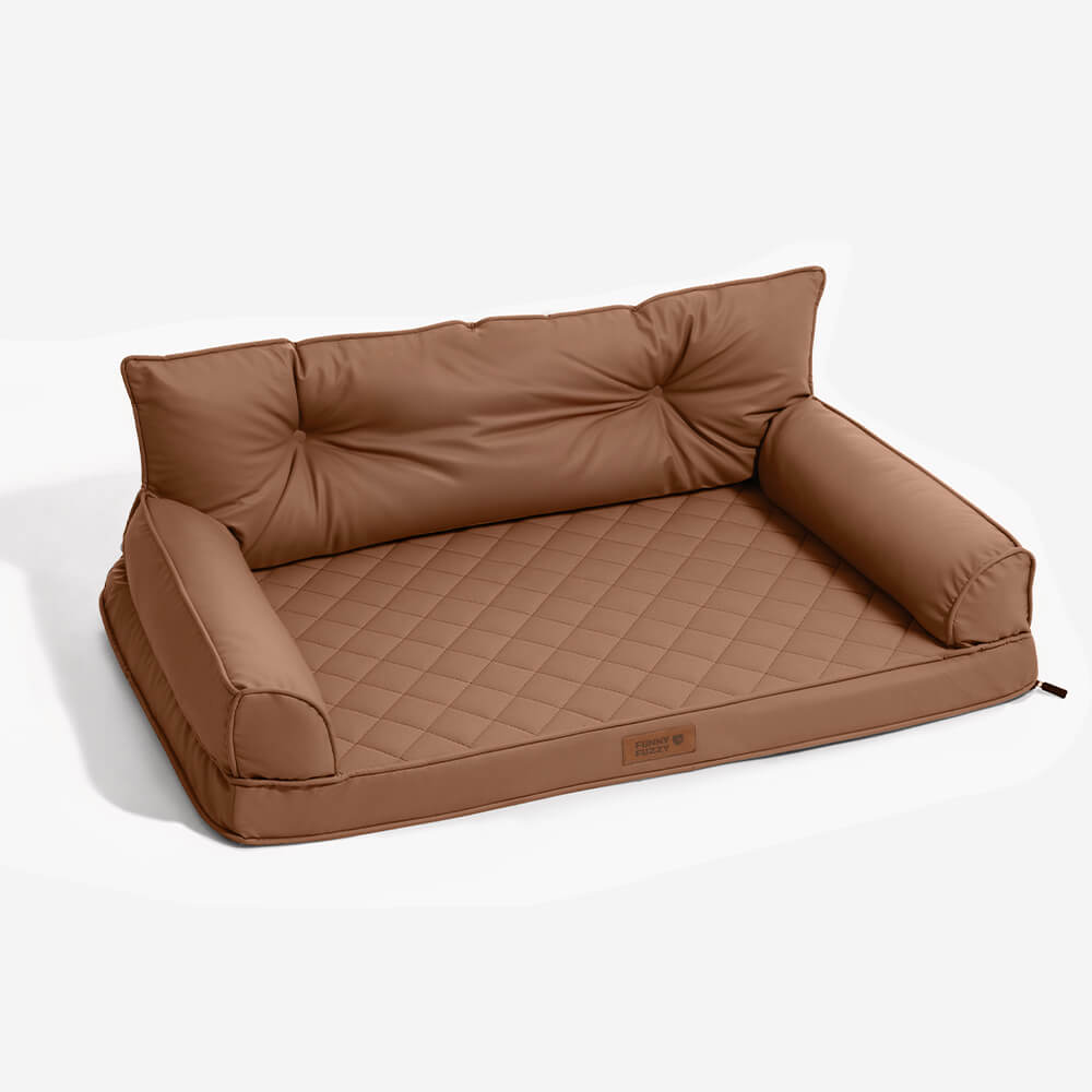 Funny Fuzzy Orthopedic Dog Sofa Bed Beige Faux Leather Large — Image 18