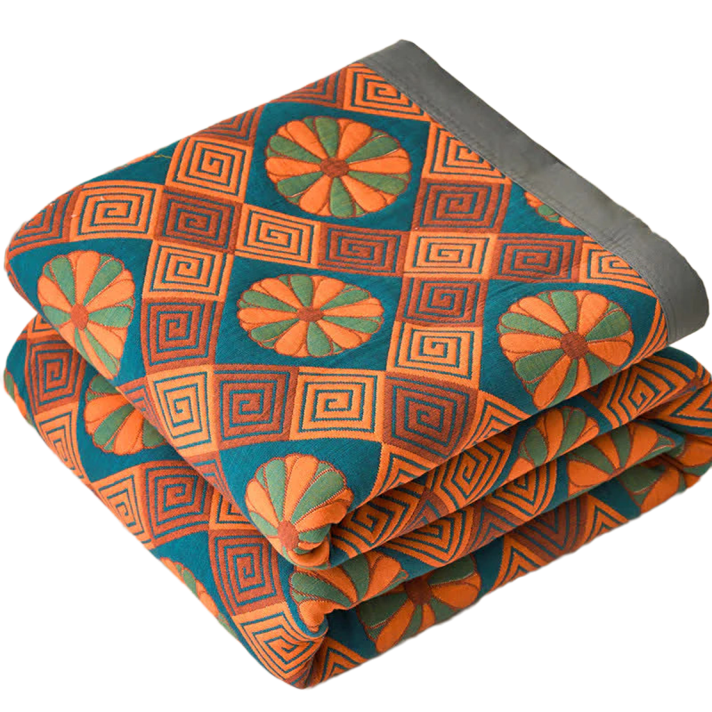 Geometric Quilted Bedspread Set Cotton Orange Green Pattern King Size Reversible — Image 4