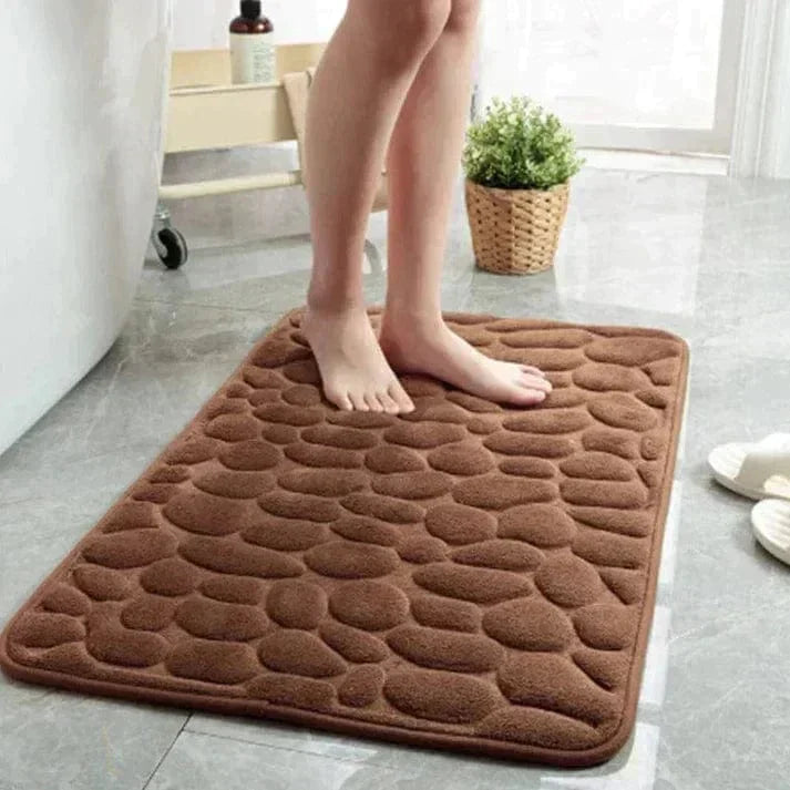 Luxury Memory Foam Bath Mat Non-Slip Absorbent Pebble Design Beige 40x60cm — Image 3