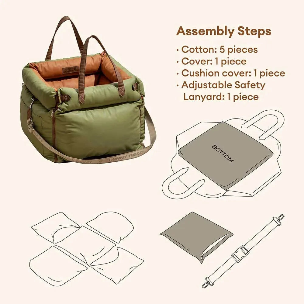 Funny Fuzzy Pet Car Seat Carrier Green Waterproof Anti-Scratch Travel Bed for Dogs Cats — Image 8