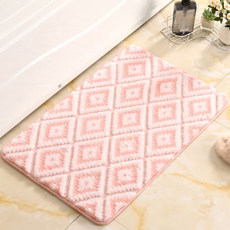 Luxury Bath Mat Non-Slip Memory Foam Geometric Pattern Absorbent Soft Plush Rug Bathroom Decor — Image 5