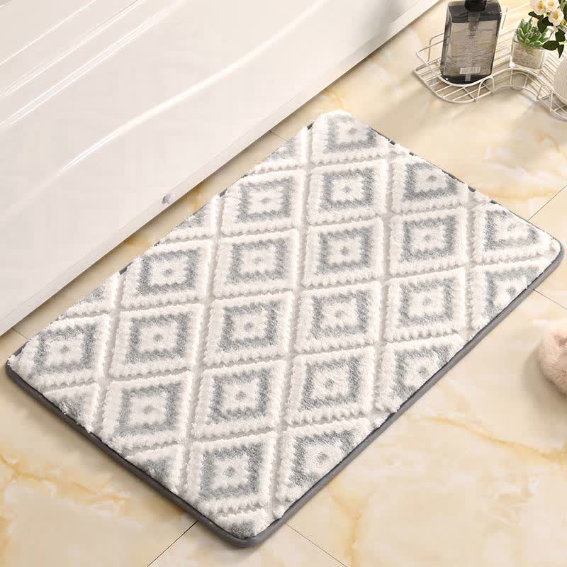 Luxury Bath Mat Non-Slip Memory Foam Geometric Pattern Absorbent Soft Plush Rug Bathroom Decor — Image 8