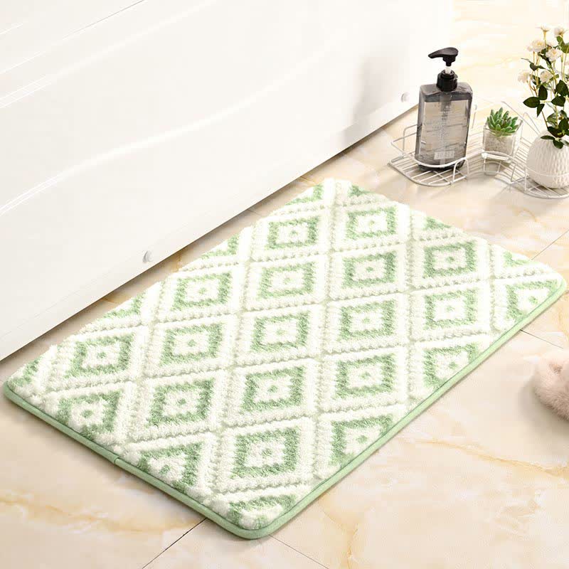Luxury Bath Mat Non-Slip Memory Foam Geometric Pattern Absorbent Soft Plush Rug Bathroom Decor — Image 9