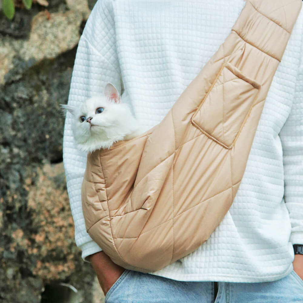 Pet Sling Carrier Bag Quilted Soft Padded Shoulder Sling for Small Dogs Cats Safety Clasp Pocket — Image 3