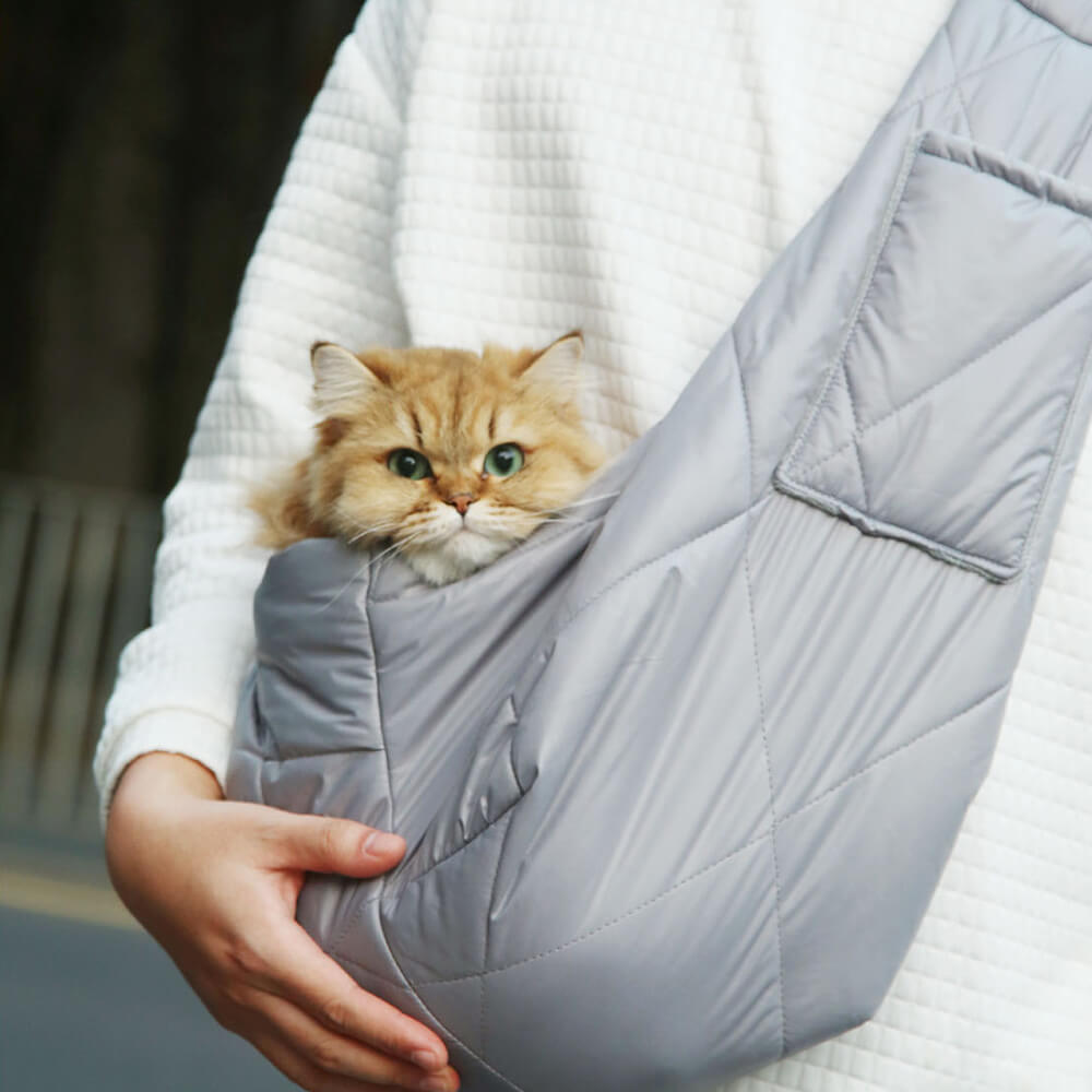 Pet Sling Carrier Bag Quilted Soft Padded Shoulder Sling for Small Dogs Cats Safety Clasp Pocket — Image 2