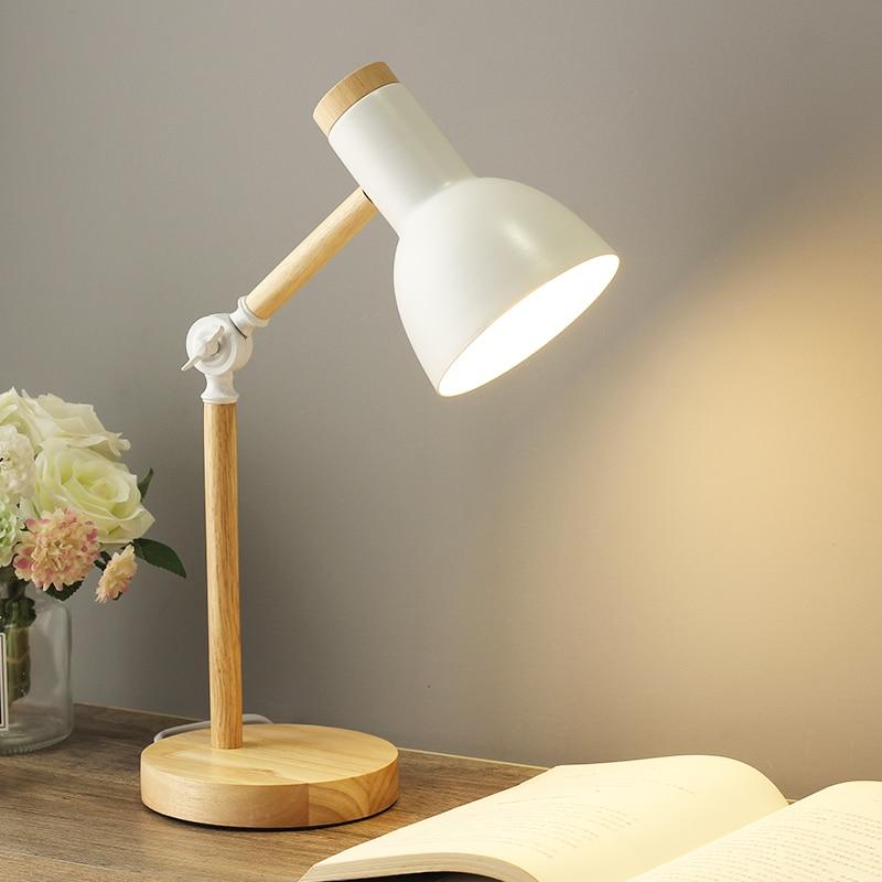 Modern Wooden Desk Lamp Adjustable LED Reading Light Rotatable Arm Home Office — Image 3