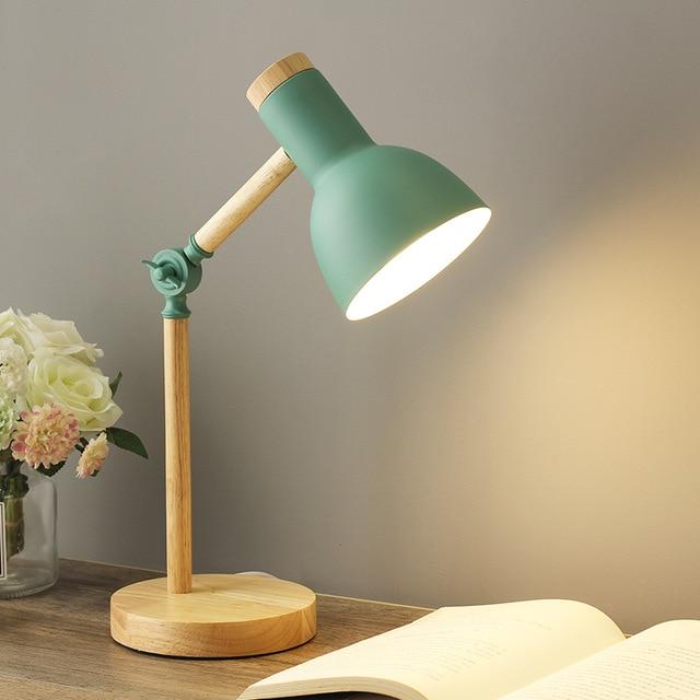 Modern Wooden Desk Lamp Adjustable LED Reading Light Rotatable Arm Home Office — Main Image