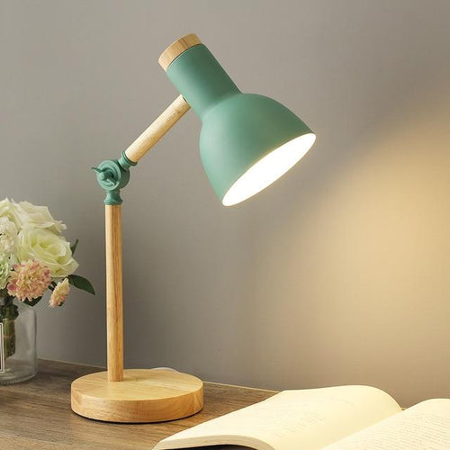 Modern Wooden Desk Lamp Adjustable LED Reading Light Rotatable Arm Home Office — Main Image