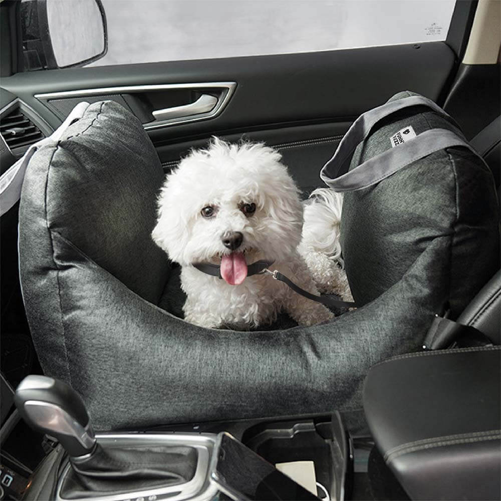 Funny Fuzzy Pet Car Seat Bed Soft Washable Cushion Safety Strap Anti-Slip Bottom — Main Image