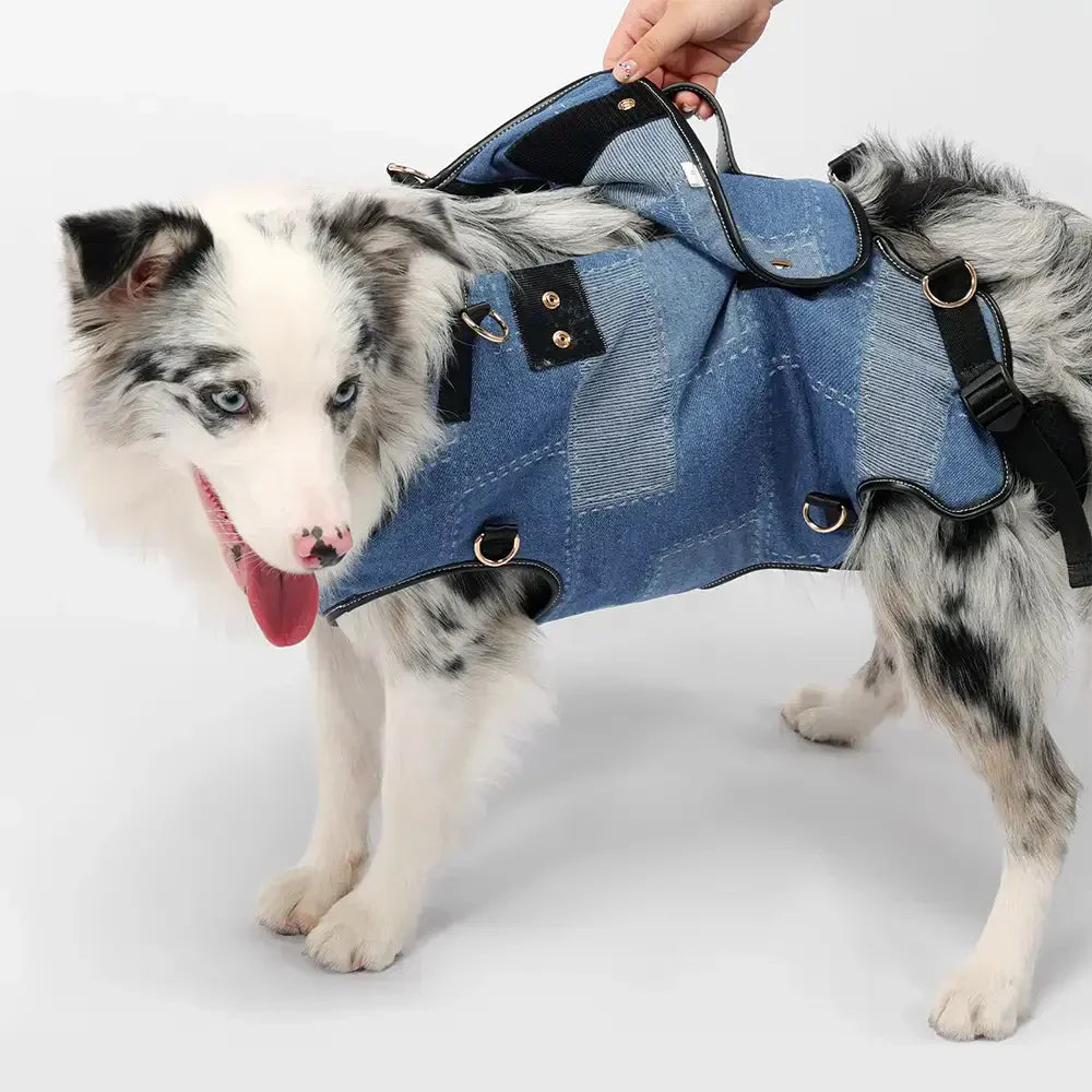 Pet Carrier Backpack Denim Fabric Breathable Mesh Safety Buckles — Image 8
